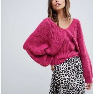 🍇 ASOS Knit V-Neck Sweater in Raspberry